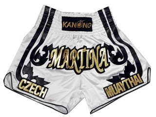 Short de boxe thaï Blanc Personnalisé : KNSCUST-1064